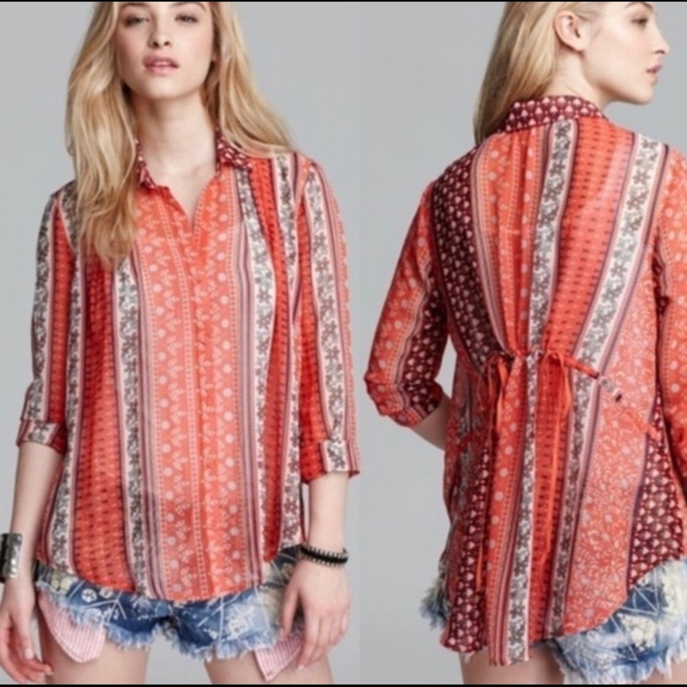 Free People Boho Moonlight Mile Floral Top Size S